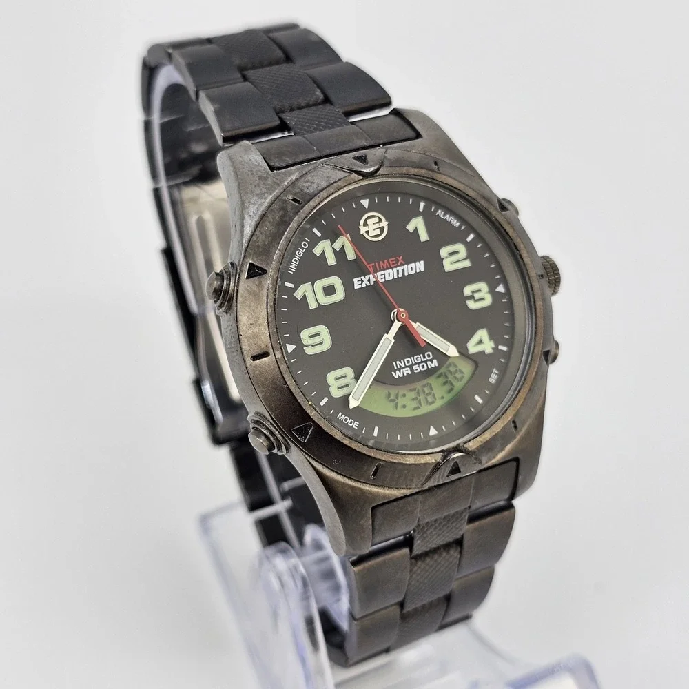 Timex Expedition Men Watch 38MM Ana-Digi Black Dial Gunmetal Band 7.5